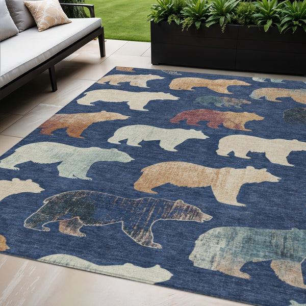 HomeRoots 5' X 8' Washable Indoor Outdoor Area Rug with Rustic Bear Design - Durable, Fade-Resistant, Stylish! 660368