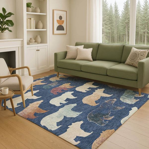 HomeRoots 5' X 8' Washable Indoor Outdoor Area Rug with Rustic Bear Design - Durable, Fade-Resistant, Stylish! 660368