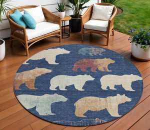 HomeRoots 8' Navy Blue Ivory and Beige Bear Rug - Washable, Durable, Perfect for Indoor & Outdoor Spaces! 660369