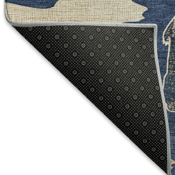 HomeRoots 8' Navy Blue Ivory and Beige Bear Rug - Washable, Durable, Perfect for Indoor & Outdoor Spaces! 660369