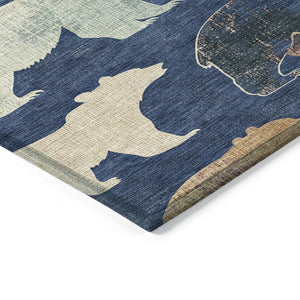 HomeRoots 8' Navy Blue Ivory and Beige Bear Rug - Washable, Durable, Perfect for Indoor & Outdoor Spaces! 660369