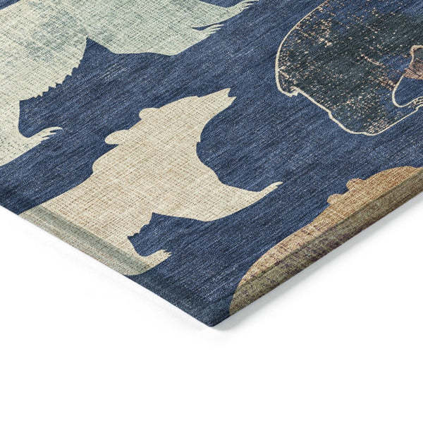 HomeRoots 8' Navy Blue Ivory and Beige Bear Rug - Washable, Durable, Perfect for Indoor & Outdoor Spaces! 660369