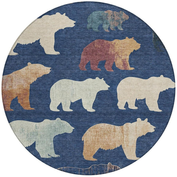 HomeRoots 8' Navy Blue Ivory and Beige Bear Rug - Washable, Durable, Perfect for Indoor & Outdoor Spaces! 660369