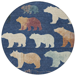 HomeRoots 8' Navy Blue Ivory and Beige Bear Rug - Washable, Durable, Perfect for Indoor & Outdoor Spaces! 660369