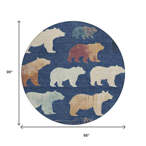 HomeRoots 8' Navy Blue Ivory and Beige Bear Rug - Washable, Durable, Perfect for Indoor & Outdoor Spaces! 660369