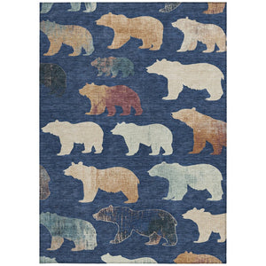 HomeRoots 9' Navy Blue Bear-Design Area Rug - Washable, Durable & Stylish for Indoor/Outdoor Spaces! 660371