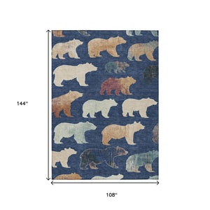 HomeRoots 9' Navy Blue Bear-Design Area Rug - Washable, Durable & Stylish for Indoor/Outdoor Spaces! 660371