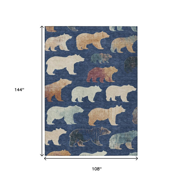 HomeRoots 9' Navy Blue Bear-Design Area Rug - Washable, Durable & Stylish for Indoor/Outdoor Spaces! 660371