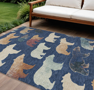HomeRoots 9' Navy Blue Bear-Design Area Rug - Washable, Durable & Stylish for Indoor/Outdoor Spaces! 660371