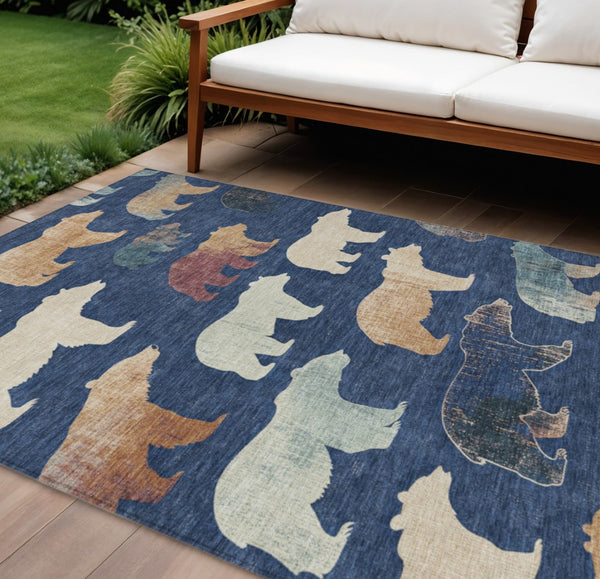 HomeRoots 9' Navy Blue Bear-Design Area Rug - Washable, Durable & Stylish for Indoor/Outdoor Spaces! 660371