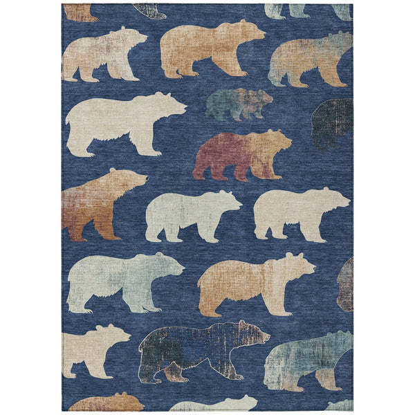 HomeRoots 9' Navy Blue Bear-Design Area Rug - Washable, Durable & Stylish for Indoor/Outdoor Spaces! 660371