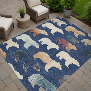 HomeRoots 10' Navy Blue Bear Area Rug - Machine Washable, Durable Indoor/Outdoor Rug for Cozy Spaces 660372