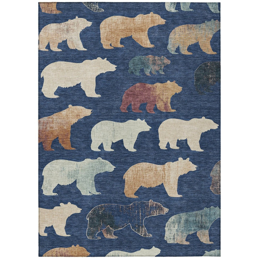HomeRoots 10' Navy Blue Bear Area Rug - Machine Washable, Durable Indoor/Outdoor Rug for Cozy Spaces 660372