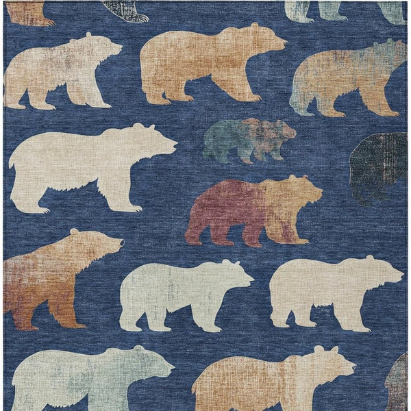 HomeRoots 10' Navy Blue Bear Area Rug - Machine Washable, Durable Indoor/Outdoor Rug for Cozy Spaces 660372
