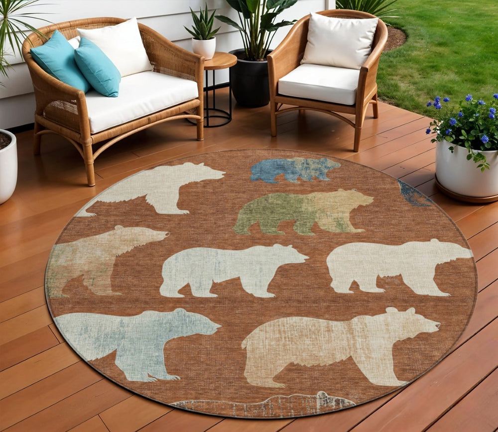 HomeRoots 8' Chili Red Bear Area Rug - Stylish, Washable Indoor/Outdoor Design for High-Traffic Spaces 660375