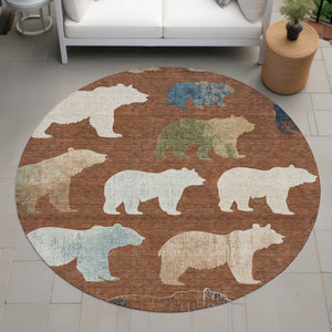HomeRoots 8' Chili Red Bear Area Rug - Stylish, Washable Indoor/Outdoor Design for High-Traffic Spaces 660375