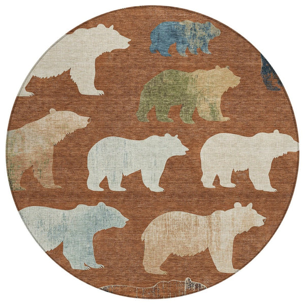 HomeRoots 8' Chili Red Bear Area Rug - Stylish, Washable Indoor/Outdoor Design for High-Traffic Spaces 660375
