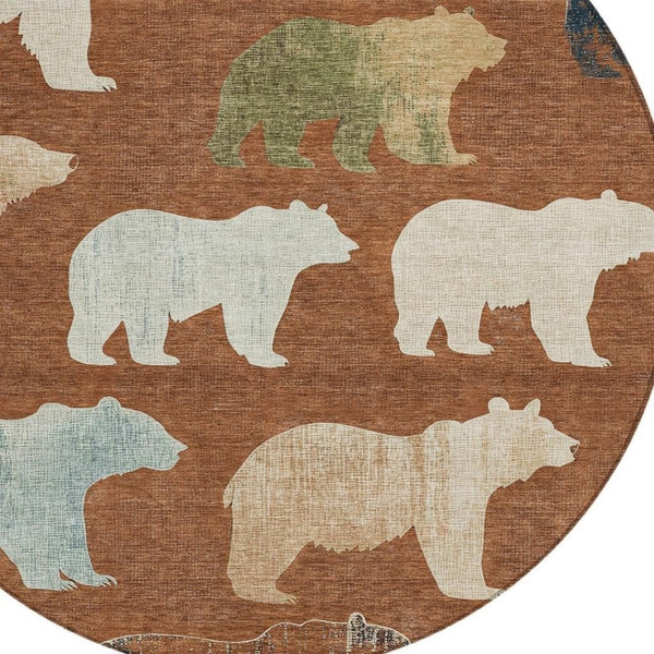HomeRoots 8' Chili Red Bear Area Rug - Stylish, Washable Indoor/Outdoor Design for High-Traffic Spaces 660375