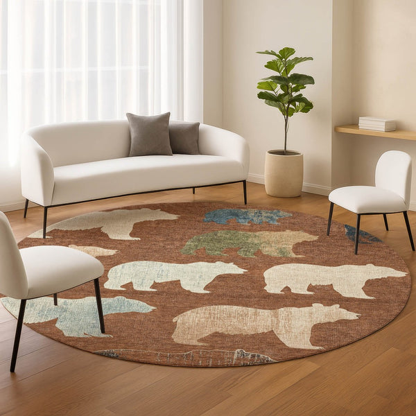 HomeRoots 8' Chili Red Bear Area Rug - Stylish, Washable Indoor/Outdoor Design for High-Traffic Spaces 660375