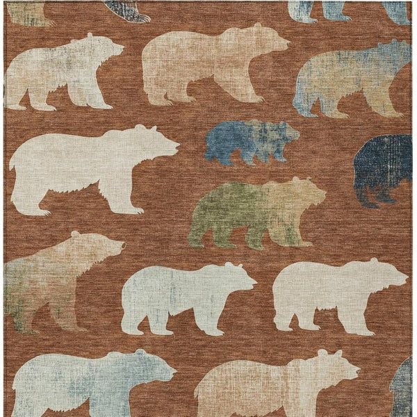 HomeRoots 10' Chili Red Ivory Beige Bear Area Rug - Washable Indoor & Outdoor Carpet for Family Spaces & Patios 660378