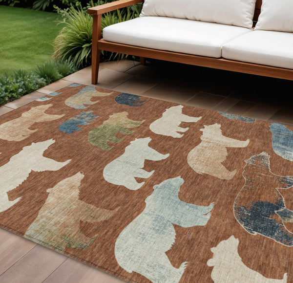 HomeRoots 10' Chili Red Ivory Beige Bear Area Rug - Washable Indoor & Outdoor Carpet for Family Spaces & Patios 660378