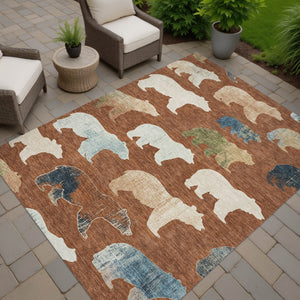 HomeRoots 10' Chili Red Ivory Beige Bear Area Rug - Washable Indoor & Outdoor Carpet for Family Spaces & Patios 660378