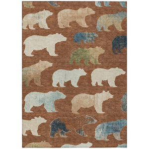 HomeRoots 10' Chili Red Ivory Beige Bear Area Rug - Washable Indoor & Outdoor Carpet for Family Spaces & Patios 660378
