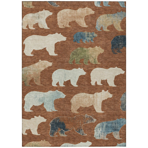 HomeRoots 10' Chili Red Ivory Beige Bear Area Rug - Washable Indoor & Outdoor Carpet for Family Spaces & Patios 660378