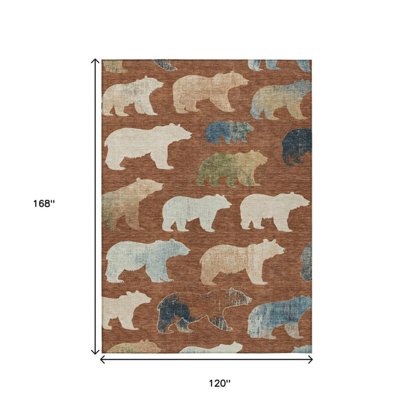 HomeRoots 10' Chili Red Ivory Beige Bear Area Rug - Washable Indoor & Outdoor Carpet for Family Spaces & Patios 660378