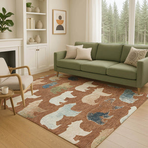 HomeRoots 10' Chili Red Ivory Beige Bear Area Rug - Washable Indoor & Outdoor Carpet for Family Spaces & Patios 660378