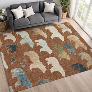 HomeRoots 10' Chili Red Ivory Beige Bear Area Rug - Washable Indoor & Outdoor Carpet for Family Spaces & Patios 660378
