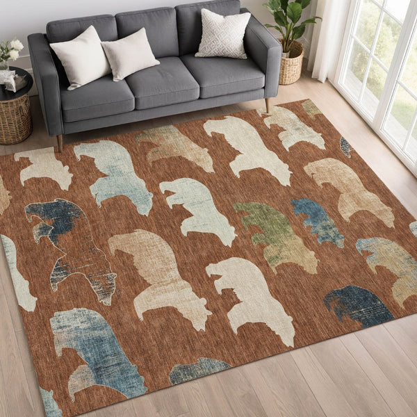 HomeRoots 10' Chili Red Ivory Beige Bear Area Rug - Washable Indoor & Outdoor Carpet for Family Spaces & Patios 660378
