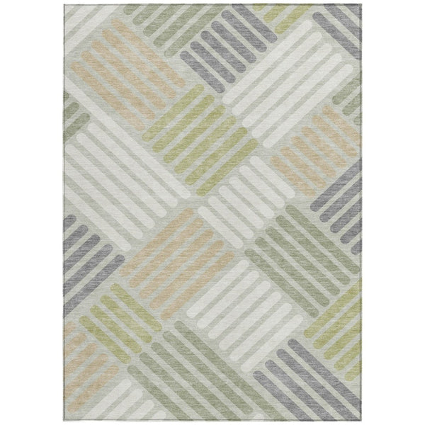 HomeRoots 5' Stylish Artichoke Green and Gray Geometric Area Rug - Washable Indoor/Outdoor Comfort & Durability 660380