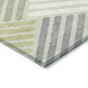 HomeRoots 8' Modern Artichoke Green and Ivory Round Geometric Area Rug - Washable, Durable for Indoor/Outdoor Use 660381