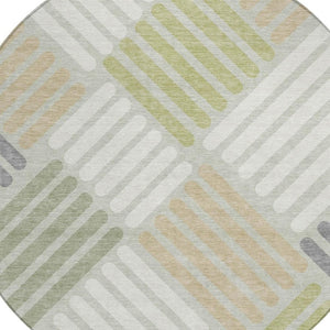 HomeRoots 8' Modern Artichoke Green and Ivory Round Geometric Area Rug - Washable, Durable for Indoor/Outdoor Use 660381