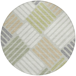 HomeRoots 8' Modern Artichoke Green and Ivory Round Geometric Area Rug - Washable, Durable for Indoor/Outdoor Use 660381