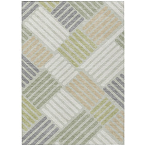HomeRoots 8' Stylish Artichoke Green, Ivory & Gray Geometric Washable Area Rug for Indoor & Outdoor Spaces 660382