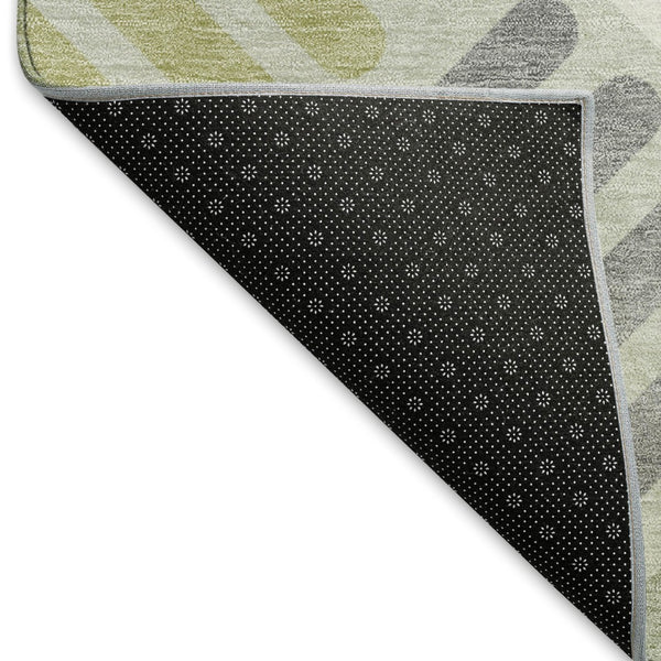 HomeRoots 8' Stylish Artichoke Green, Ivory & Gray Geometric Washable Area Rug for Indoor & Outdoor Spaces 660382