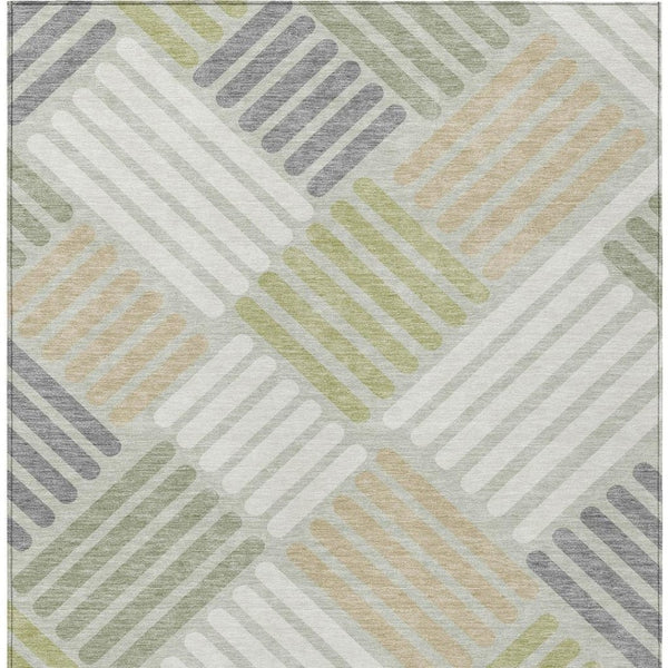 HomeRoots 9' X 12' Artichoke Green Geometric Area Rug – Washable, Durable, Stylish for Indoor & Outdoor Use 660383