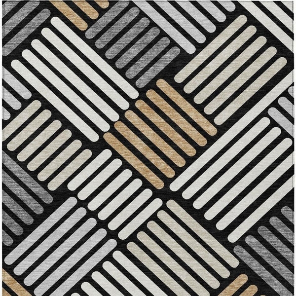 HomeRoots 8' X 10' Modern Geometric Washable Area Rug in Black, Beige & Ivory for Indoor/Outdoor Style & Durability 660388