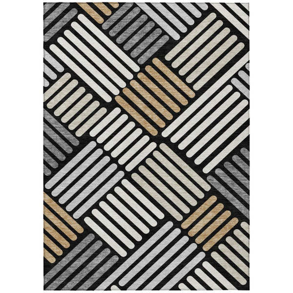 HomeRoots 8' X 10' Modern Geometric Washable Area Rug in Black, Beige & Ivory for Indoor/Outdoor Style & Durability 660388