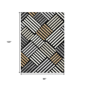 HomeRoots 8' X 10' Modern Geometric Washable Area Rug in Black, Beige & Ivory for Indoor/Outdoor Style & Durability 660388