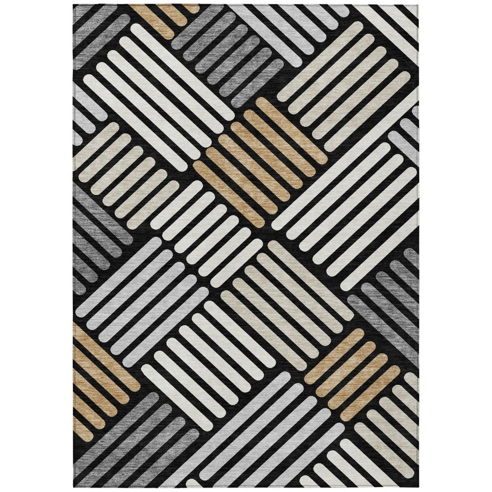 HomeRoots 9' Geometric Washable Area Rug - Black, Beige & Ivory for Indoor/Outdoor Spaces, Durable & Stylish! 660389