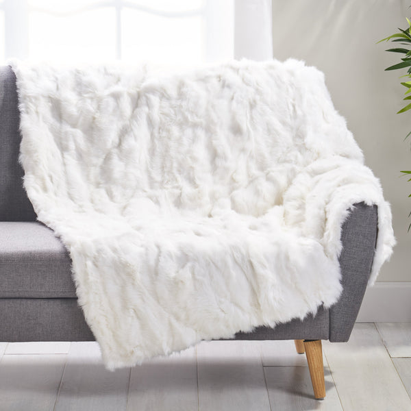 English Elm Christopher Knight Home® - THROW White Faux Rabbit Fur Throw Blanket 50x60in — Plush Cozy Glam Accent, Ivory Back, Dry Clean Only 66039.00