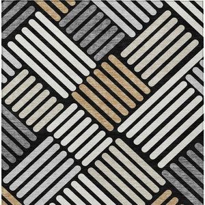 HomeRoots 10' Contemporary Black Beige Ivory Geometric Washable Area Rug for Indoor & Outdoor Use, Durable 660390
