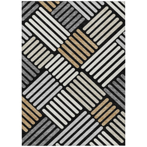 HomeRoots 10' Contemporary Black Beige Ivory Geometric Washable Area Rug for Indoor & Outdoor Use, Durable 660390