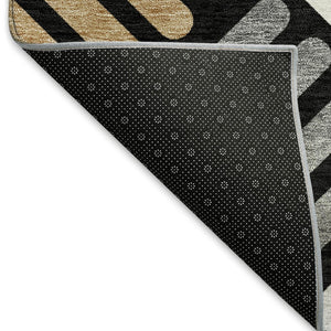 HomeRoots 10' Contemporary Black Beige Ivory Geometric Washable Area Rug for Indoor & Outdoor Use, Durable 660390