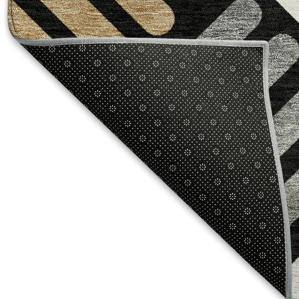 HomeRoots 10' Contemporary Black Beige Ivory Geometric Washable Area Rug for Indoor & Outdoor Use, Durable 660390