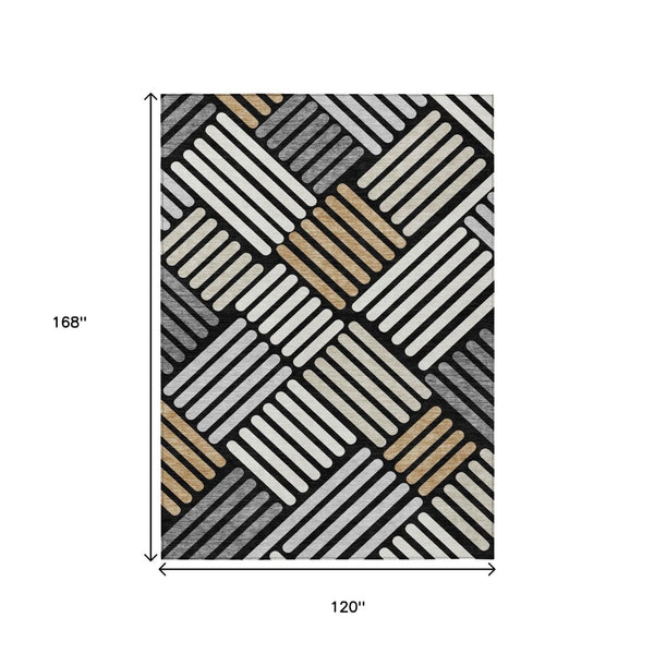 HomeRoots 10' Contemporary Black Beige Ivory Geometric Washable Area Rug for Indoor & Outdoor Use, Durable 660390