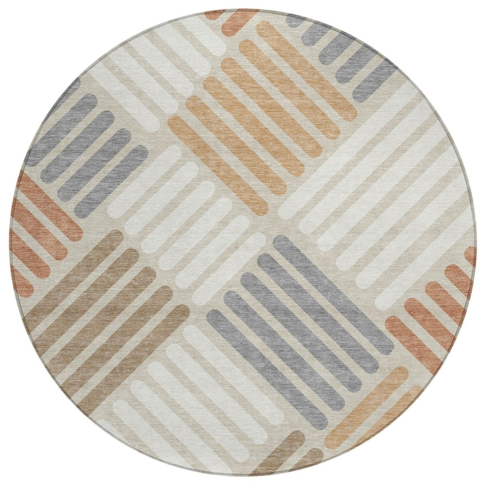 HomeRoots 8' Copper Geometric Round Rug - Stylish Washable Indoor/Outdoor Area Rug for High-Traffic Spaces 660393